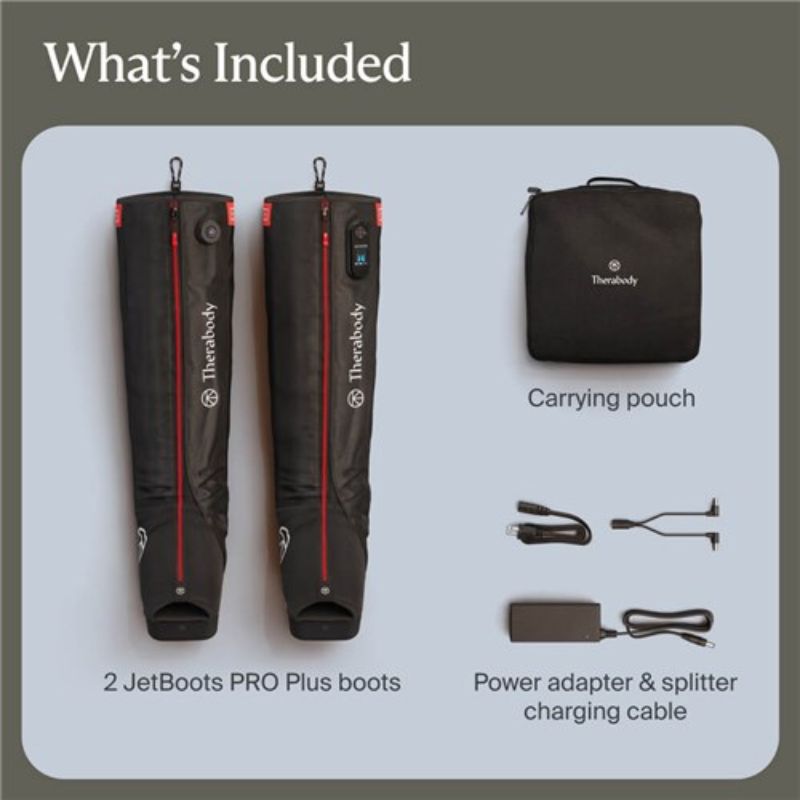 Therabody JetBoots PRO Plus boots with carrying pouch and power adapter 