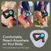 Three images showing a handheld Therabody Theragun Pro Plus massage gun being used on different parts of the body with text highlighting its ergonomic design.