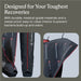 Therapecutic compression boots with text about durability and ease of cleaning.